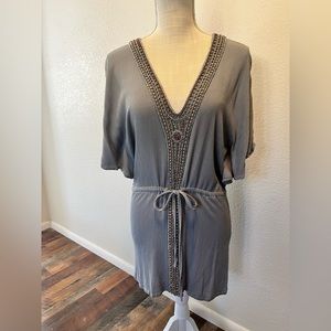 Swimsuit Cover-Up - Gray V-Neck - One Size-MAM’ZEE - Stylish - Beaded